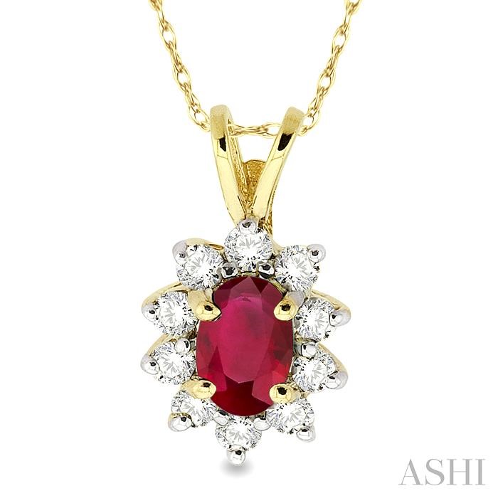 OVAL SHAPE GEMSTONE & DIAMOND PENDANT