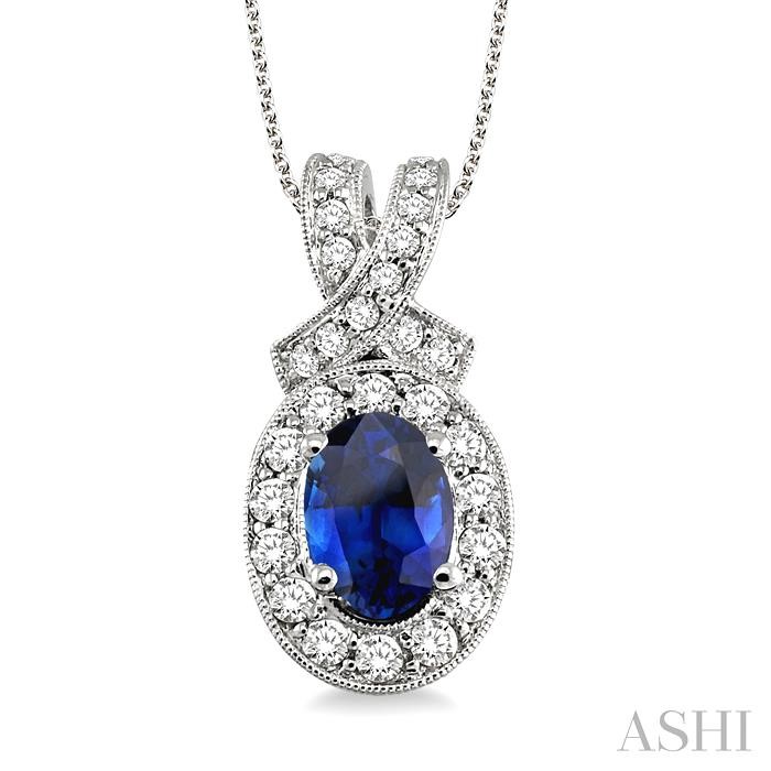 OVAL SHAPE GEMSTONE & DIAMOND PENDANT