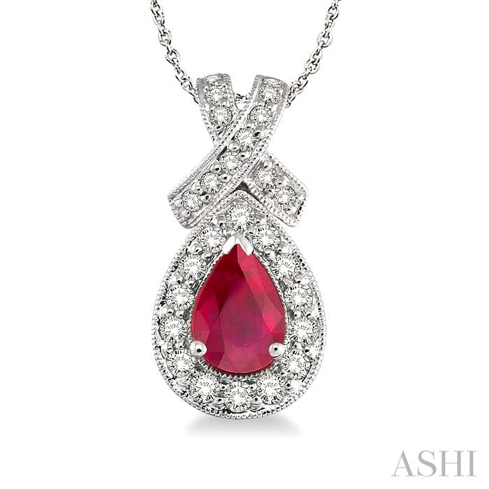 PEAR SHAPE GEMSTONE & DIAMOND PENDANT