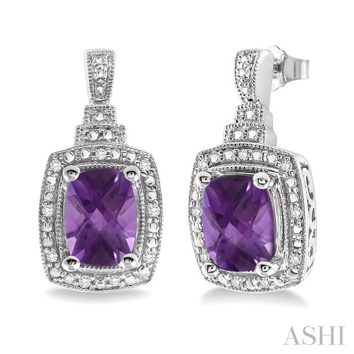SILVER GEMSTONE & HALO DIAMOND EARRINGS
