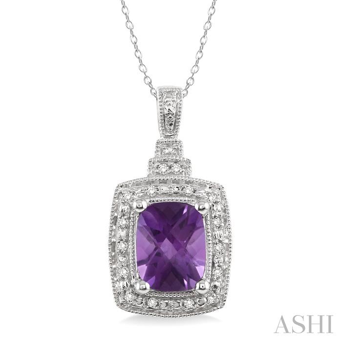 SILVER GEMSTONE & HALO DIAMOND PENDANT