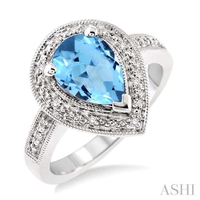 SILVER PEAR SHAPE GEMSTONE & DIAMOND RING