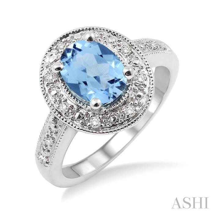 SILVER OVAL SHAPE GEMSTONE & DIAMOND RING