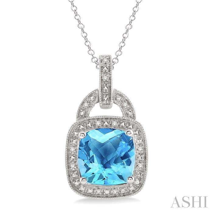 SILVER GEMSTONE & HALO DIAMOND PENDANT