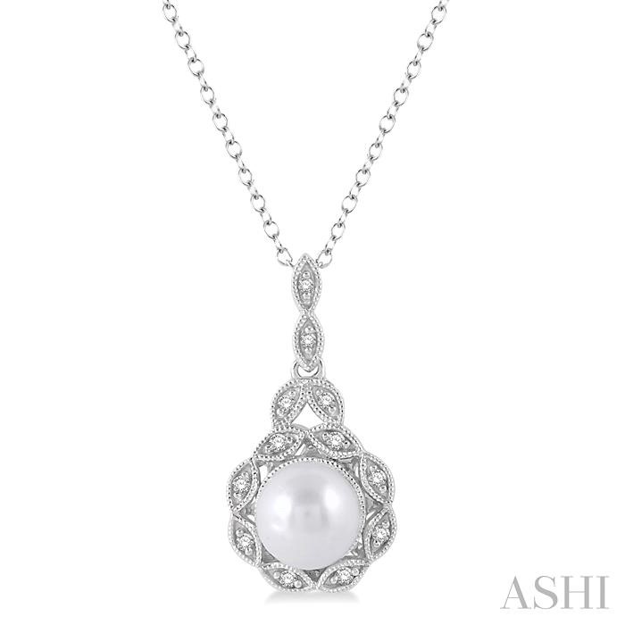 SILVER PEARL & DIAMOND PENDANT