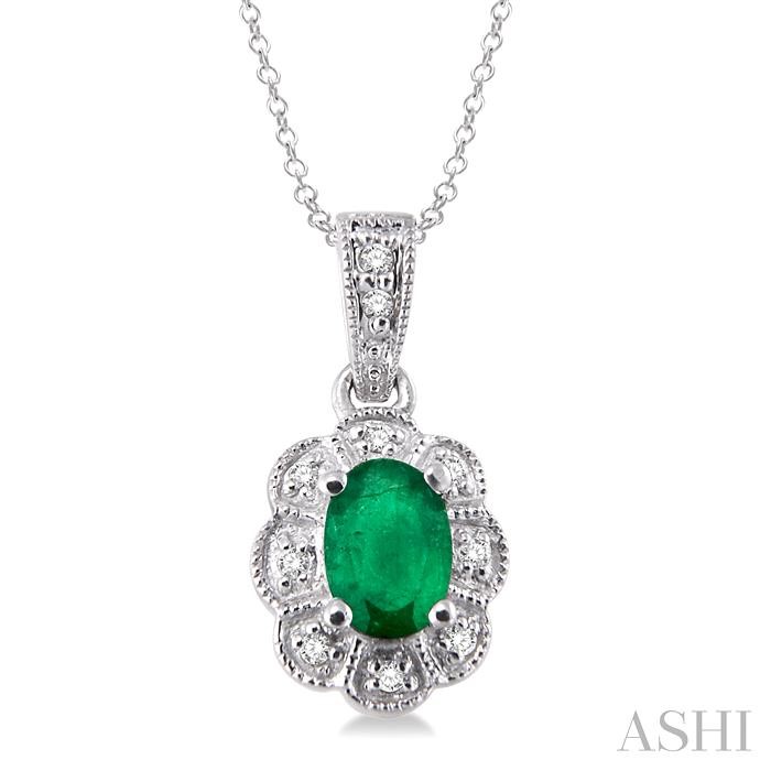 SILVER OVAL SHAPE GEMSTONE & DIAMOND PENDANT