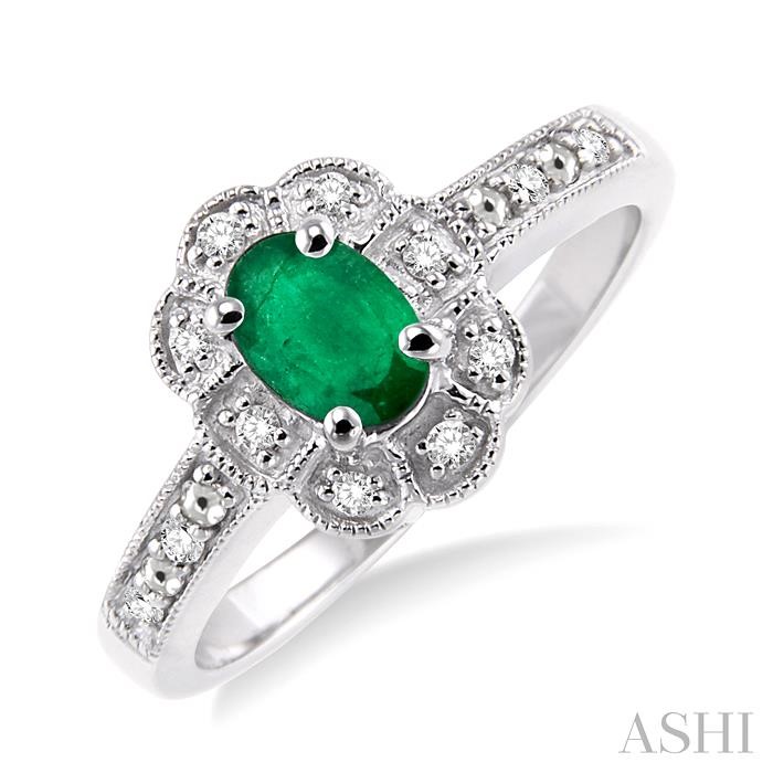 SILVER OVAL SHAPE GEMSTONE & DIAMOND RING