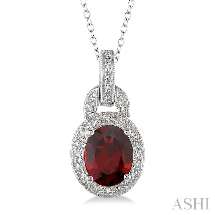 SILVER OVAL SHAPE GEMSTONE & DIAMOND PENDANT