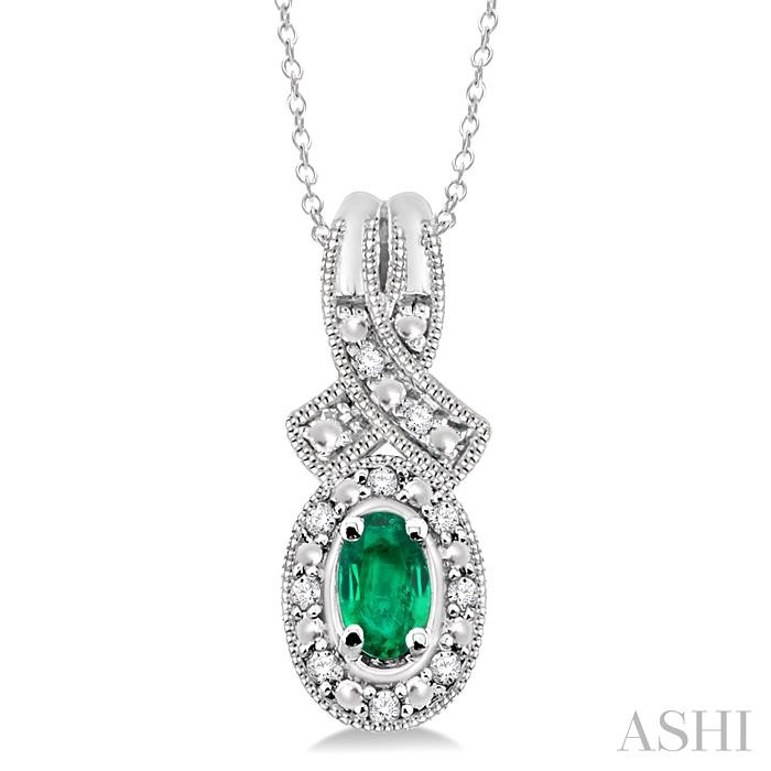 SILVER OVAL SHAPE GEMSTONE & DIAMOND PENDANT