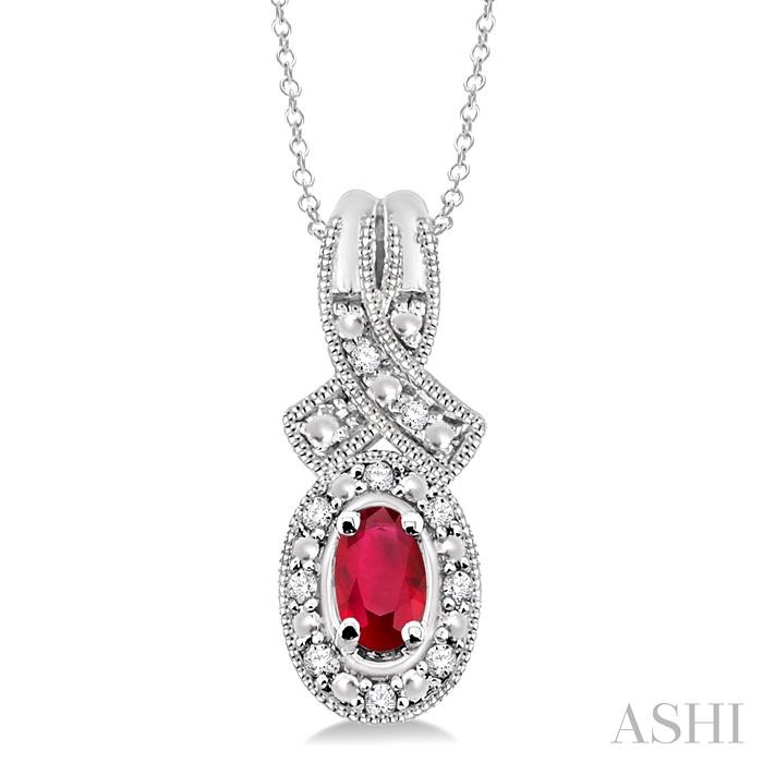 SILVER OVAL SHAPE GEMSTONE & DIAMOND PENDANT