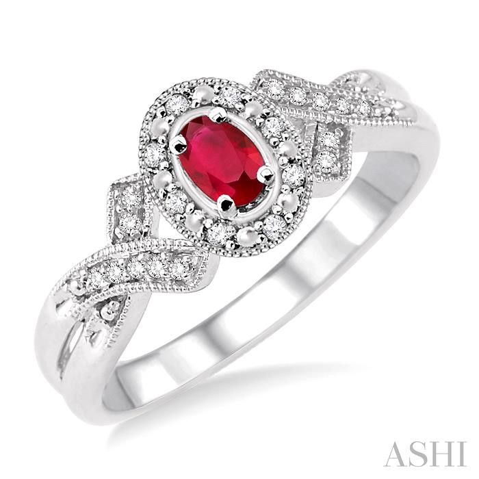 SILVER OVAL SHAPE GEMSTONE & DIAMOND RING