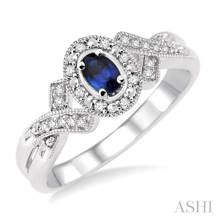 SILVER OVAL SHAPE GEMSTONE & DIAMOND RING