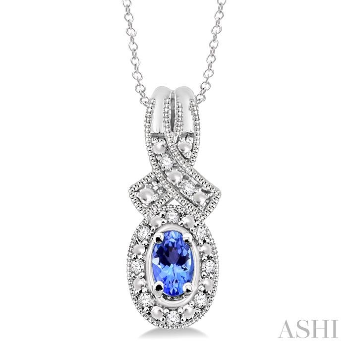 SILVER OVAL SHAPE GEMSTONE & DIAMOND PENDANT
