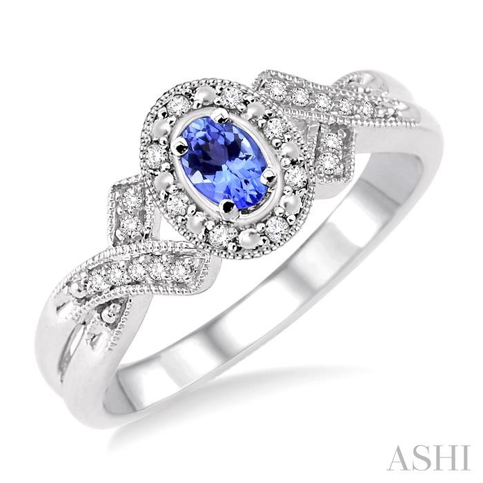 SILVER OVAL SHAPE GEMSTONE & DIAMOND RING