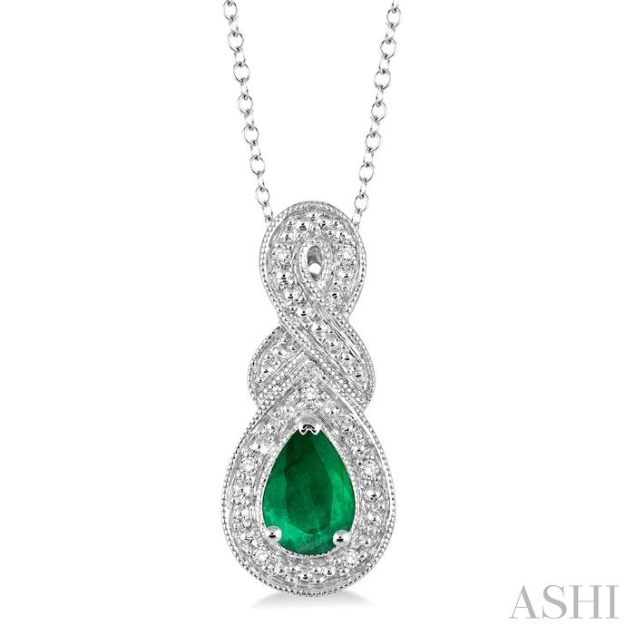 SILVER PEAR SHAPE GEMSTONE & HALO DIAMOND PENDANT