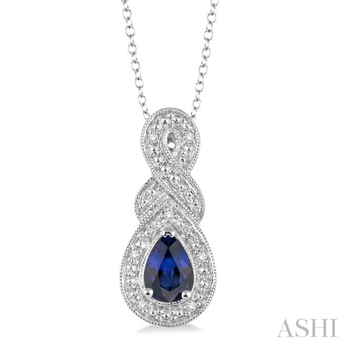 SILVER PEAR SHAPE GEMSTONE & HALO DIAMOND PENDANT