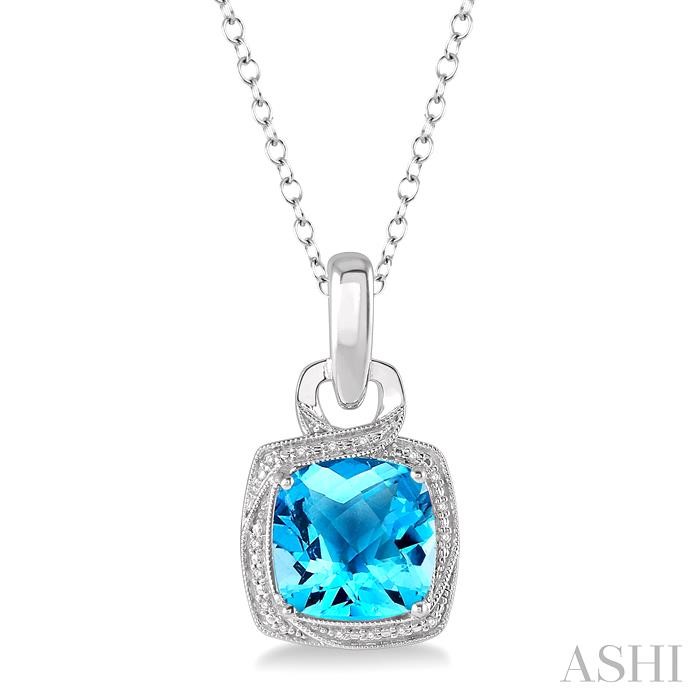 SILVER GEMSTONE & HALO DIAMOND PENDANT
